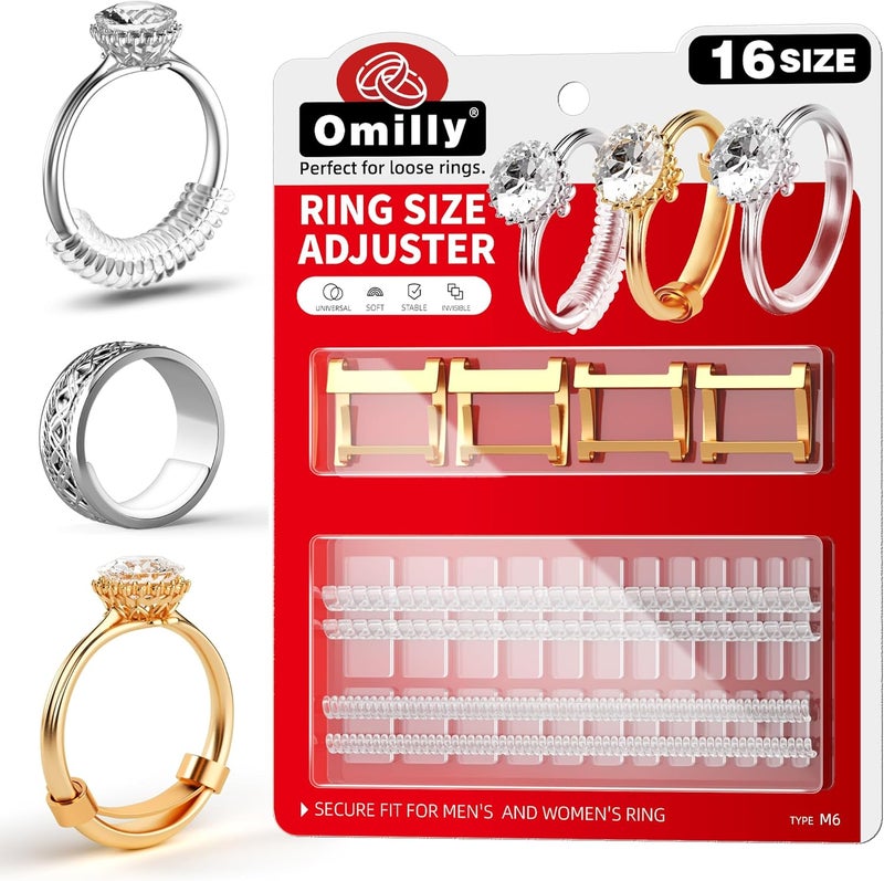 Omilly Ring Size Adjuster for Loose Rings - 60-Pack Kit with 16 Sizes, 3 Styles (Metal/Guards/Spacers), Invisible Ring Guards and Spacers Fits Ring Widths 1-10mm, Invisible Design for Women & Men - Image 1